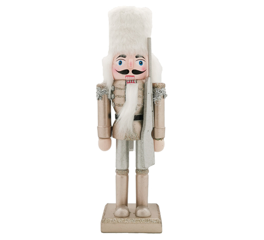 Orašar drveni 25cm s puškom srebrni