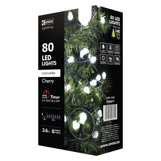 LED lampice cherry 80 LED 8m timer hladna bijela