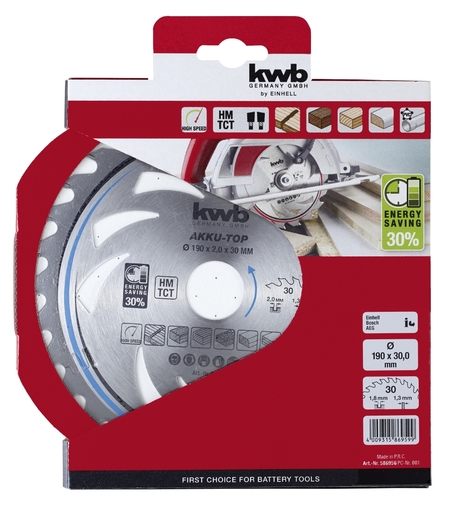 KWB TCT rezni list 190x30 30T, za TE-CS 18/165 Li, TE-CS 18/190 Li BL, TC-CS 1400