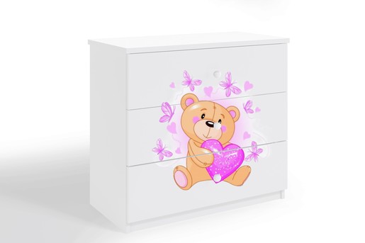 Dječja komoda - medvjed s leptirima - bijela