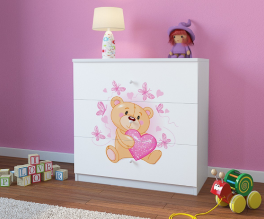 Dječja komoda - medvjed s leptirima - bijela