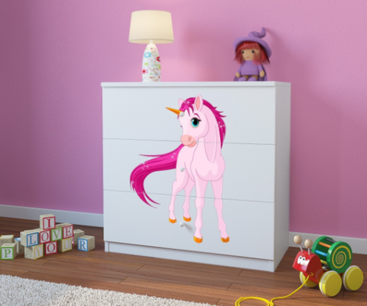 Dječja komoda - jednorog 2 - bijela