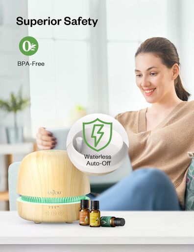 Anjou ultrazvučni ovlaživač/aroma difuzor svijetlo smeđe boje, kapacitet 300 ml AJ-PCN082 + 8 ulja