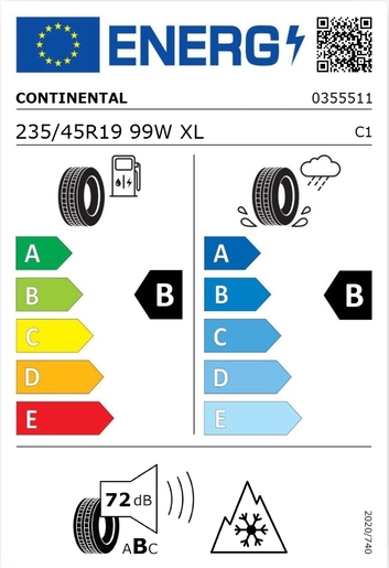Continental 235/45R19 AllSeasonContact 99W XL, Pot: B, Pri: B, Buka: 72 dB
