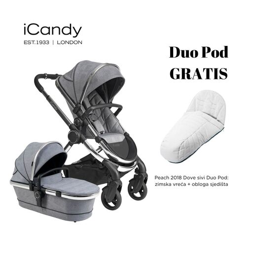 iCandy Peach kolica, Chrome Light Grey Check kromirano podvozje + GRATIS iCandy Peach 2018 Duo Pod zimska vreća i obloga sjedišta