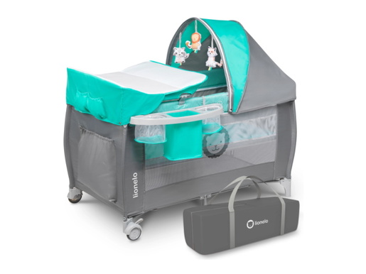 Lionelo dječji prijenosni krevetić Sven PLUS siva-tirkiz