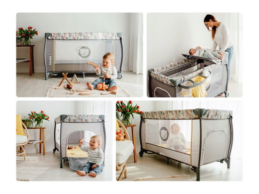 Lionelo dječji prijenosni krevetić Sven PLUS siva-tirkiz