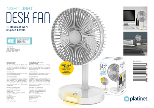 Platinet ventilator stolni prijenosni "FANCY", 3000mAh