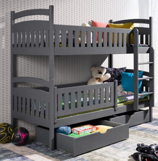 Drveni dječji krevet na kat Ignas s ladicom - sivi - 200*90