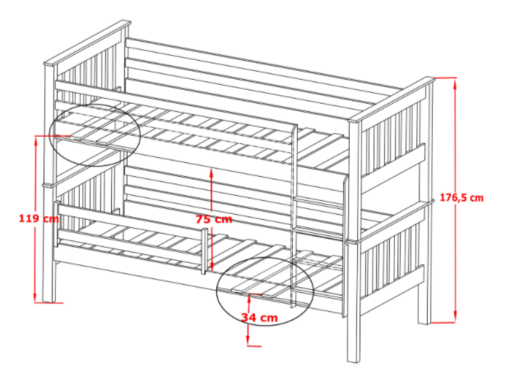 Drveni dječji krevet na kat Bruno s ladicom - bijeli - 200*90