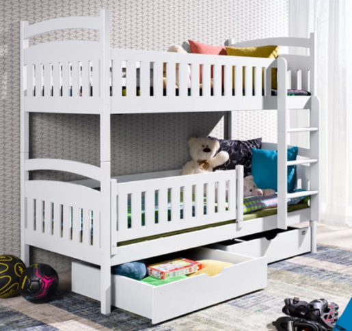 Drveni dječji krevet na kat Ignas s ladicom - bijeli - 180*80