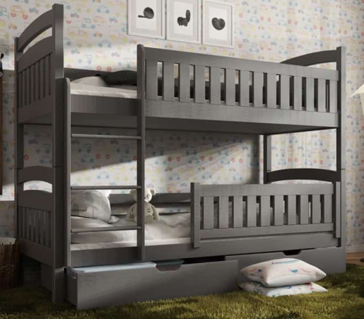 Drveni dječji krevet na kat Ignas s ladicom - sivi - 180*80