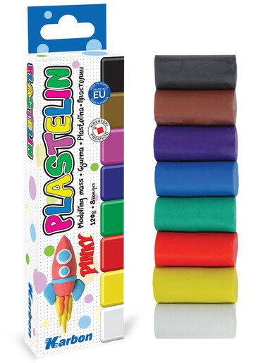 Plastelin, KARBON, 120 g, 8 boja