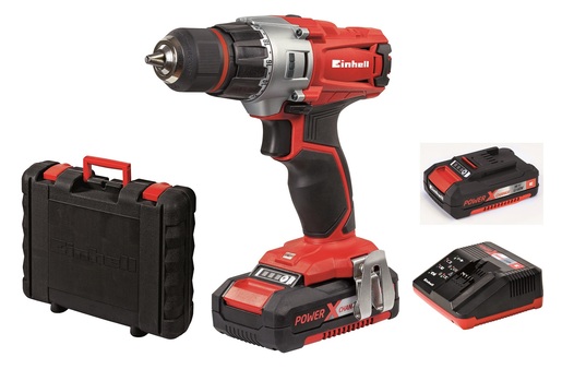 EINHELL akumulatorska bušilica TE-CD 18/2 Li Kit u setu s dva akumulatora (2x1.5 Ah) Power X-Change (18 V, 2 brzine, 44 Nm, LED svjetlo, kovčeg, u pakiranju 2 baterije 1,5 Ah i brzi punjač) RA