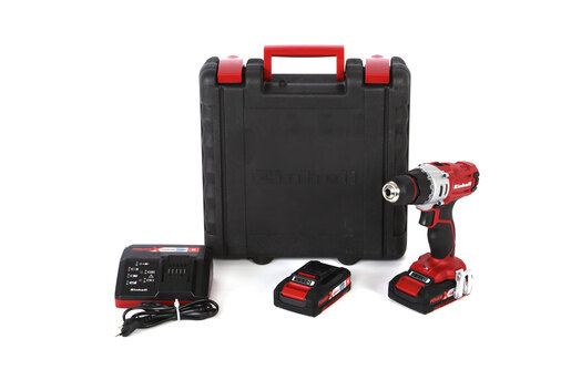 EINHELL akumulatorska bušilica TE-CD 18/2 Li Kit u setu s dva akumulatora (2x1.5 Ah) Power X-Change (18 V, 2 brzine, 44 Nm, LED svjetlo, kovčeg, u pakiranju 2 baterije 1,5 Ah i brzi punjač) RA
