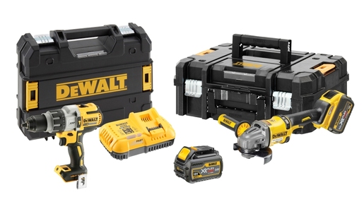 DEWALT aku set udarna bušilica/odvijač DCD996 + akumulatorska Flexvolt kutna brusilica 2x 54V 6.0 Ah DCG414 + punjač + 2 TSTAK kofera