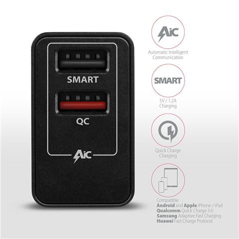 AXAGON ACU-QS24 zidni punjač 1x USB-A QC 3.0 i 1x 1,2A, 24W, crni