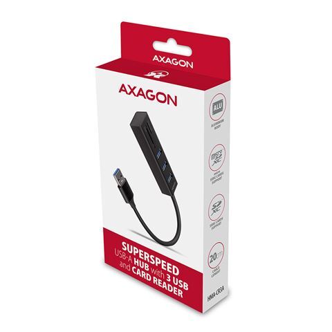 Axagon USB HUB, 3x USB 3.2 Gen 1 + SD/microSD, 20cm, metal (HMA-CR3A)