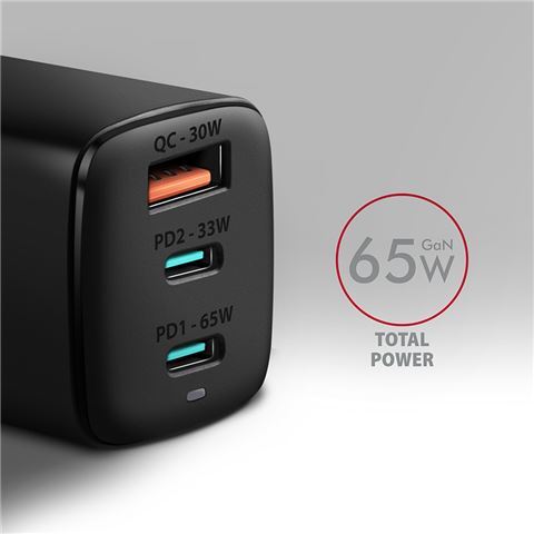 AXAGON ACU-DPQ65 zidni punjač 1xUSB-A QC4, 2xUSB-C PD 33/65W, crni