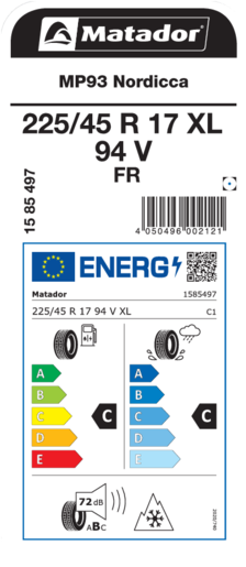 Matador 225/45R17 94V XL FR MP93 Nordicca TL, Pot: C, Pri: C, Buka: 72 dB