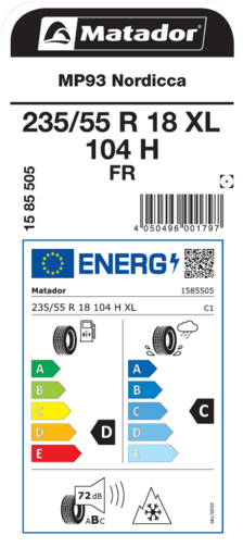 Matador 235/55R18 104H XL FR MP93 Nordicca TL, Pot: D, Pri: C, Buka: 72 dB