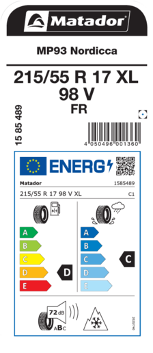 Matador 215/55R17 98V XL FR MP93 Nordicca TL, Pot: D, Pri: C, Buka: 72 dB