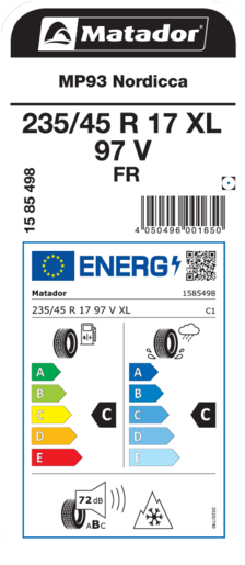 Matador 235/45R17 97V XL FR MP93 Nordicca TL, Pot: C, Pri: C, Buka: 72 dB