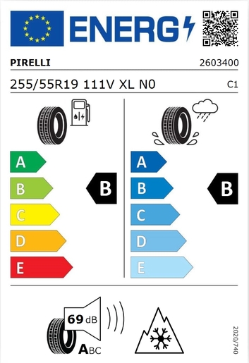 Pirelli 255/55R19 SCORPION WINTER 111V XL N0 , Pot: B,Pri: B,Buka: 69 dB
