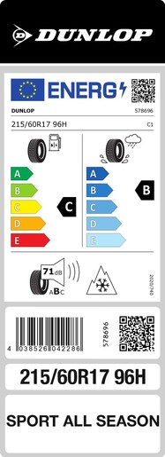 Dunlop 215/60R17 96H SPORT ALL SEASON  TL, Pot: C, Pri: B, Buka: 71 dB