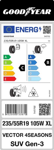 Goodyear 235/55R19 105W VECTOR 4SEASONS G3 SUV XL TL, Pot: C, Pri: B, Buka: 72 dB