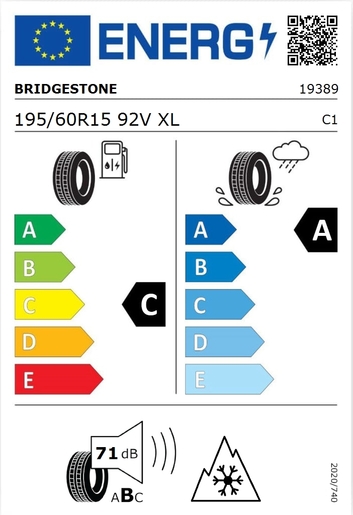 Bridgestone 195/60R15 Weather Control A005 EVO 92V XL,Pot: C, Pri: A, Buka: 71 dB