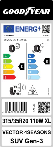 Goodyear 315/35R20 110W VECTOR 4SEASONS G3 SUV XL FP TL, Pot: C, Pri: B, Buka: 74 dB
