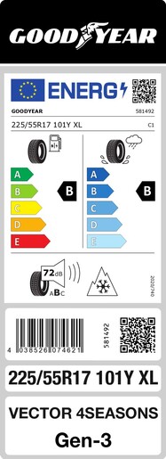 Goodyear 225/55R17 101Y VECTOR 4SEASONS G3 XL TL, Pot: B, Pri: B, Buka: 72 dB
