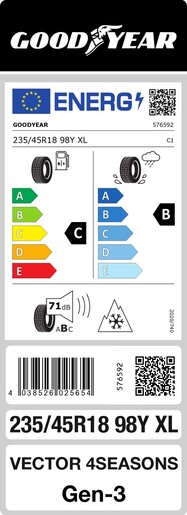 Goodyear 235/45R18 98Y VECTOR 4SEASONS G3 XL FP TL, Pot: C, Pri: B, Buka: 71 dB