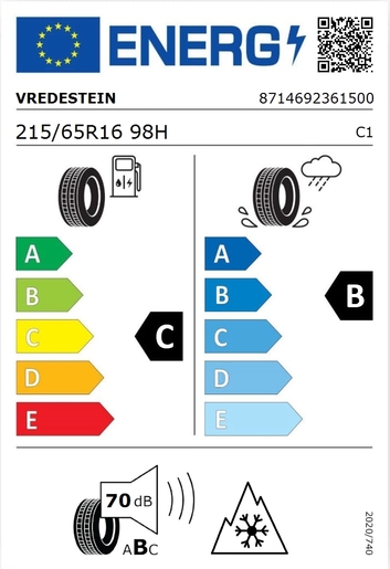 Vredestein 215/65R16 WINTRAC 98H,Pot: C,Pri: B, Buka: 70 dB