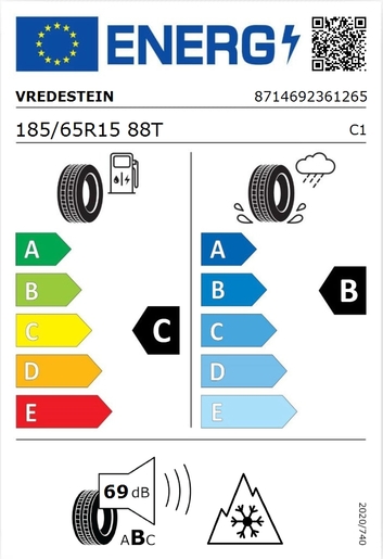 Vredestein 185/65R15 WINTRAC 88T,Pot: C,Pri: B, Buka: 69 dB