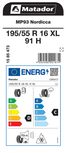 Matador 195/55R16 91H MP93 Nordicca XL TL, Pot: D, Pri: C, Buka: 72 dB