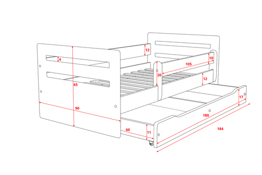 Drveni dječji krevet Tomi s ladicom - bijeli - 180x80 cm