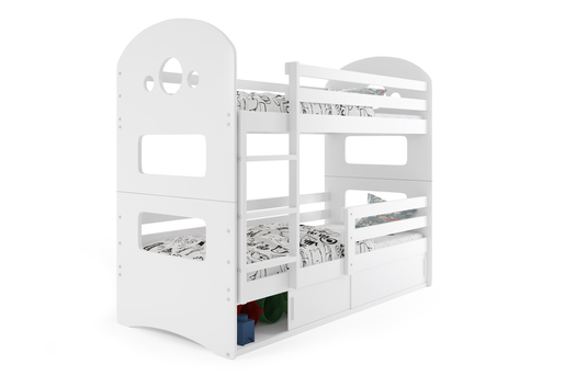 Drveni dječji krevet na kat Dominik s kliznom ladicom - bijeli - 190x80 cm