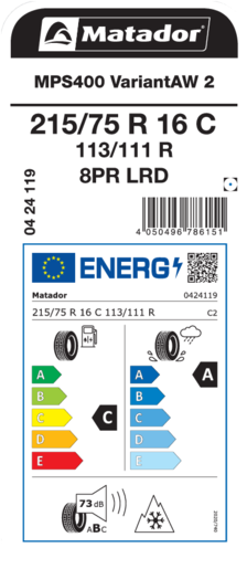 Matador 215/75R16C 113/111R MPS400 VARIANT AW 2 TL, Pot: C, Pri: A, Buka: 73 dB