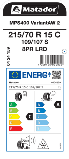 Matador 215/70R15C 109/107S MPS400 VARIANT AW 2 TL, Pot: C, Pri: A, Buka: 73 dB