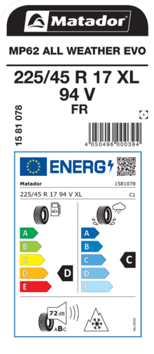Matador 225/45R17 94V MP62 All Weather EVO XL TL, Pot: E, Pri: C, Buka: 72 dB