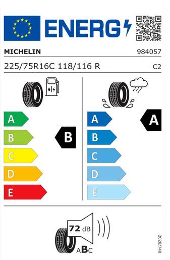 Michelin 225/75R16C 118/116R AGILIS 3 TL, Pot: B, Pri: A, Buka: 72 dB