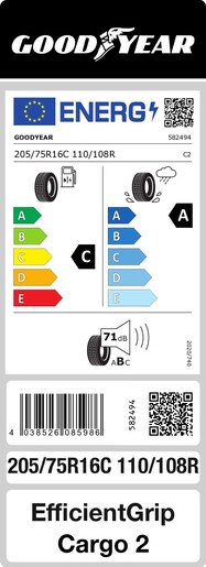 Goodyear 205/75R16C 110/108R EFFIGRIP CARGO 2 TL, Pot: C, Pri: A, Buka: 71 dB
