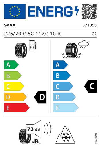 Sava 225/70R15C 112/110R ESKIMO LT TL, Pot: D, Pri: C, Buka: 073 dB