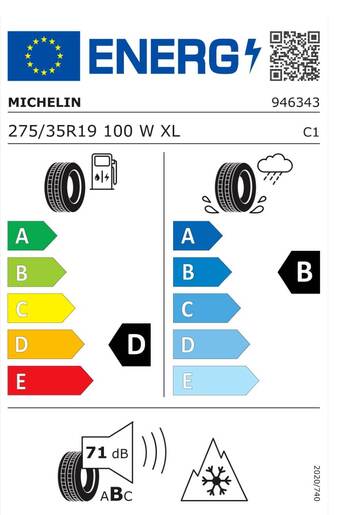 Michelin 275/35R19 100W PILOT Alpin 5 XL TL, Pot: D, Pri: B, Buka: 71 dB