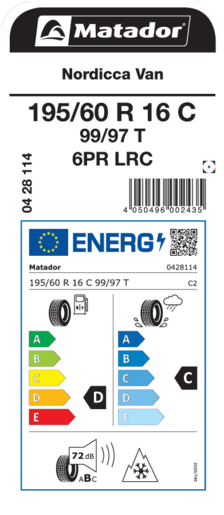 Matador 195/60R16C 99/97T NORDICCA VAN 6PR TL, Pot: D, Pri: C, Buka: 72 dB