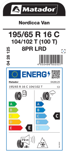 Matador 195/65R16C 104/102T NORDICCA VAN 8PR TL, Pot: E, Pri: C, Buka: 72 dB