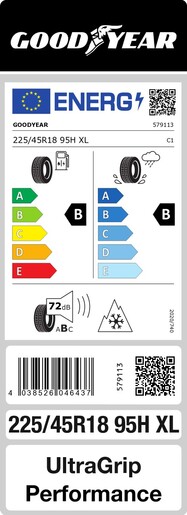 Goodyear 225/45R18 95H UltraGrip Performance G1 MO XL FP, Pot: B, Pri: B, Buka: 72 dB