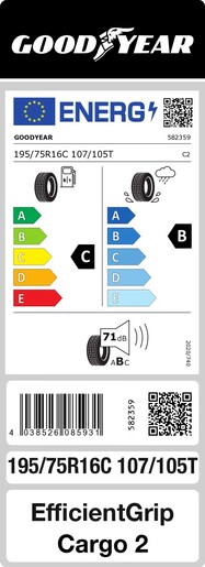 Goodyear 195/75R16C 107/105T EFFIGRIP CARGO 2 TL, Pot: C, Pri: B, Buka: 71 dB